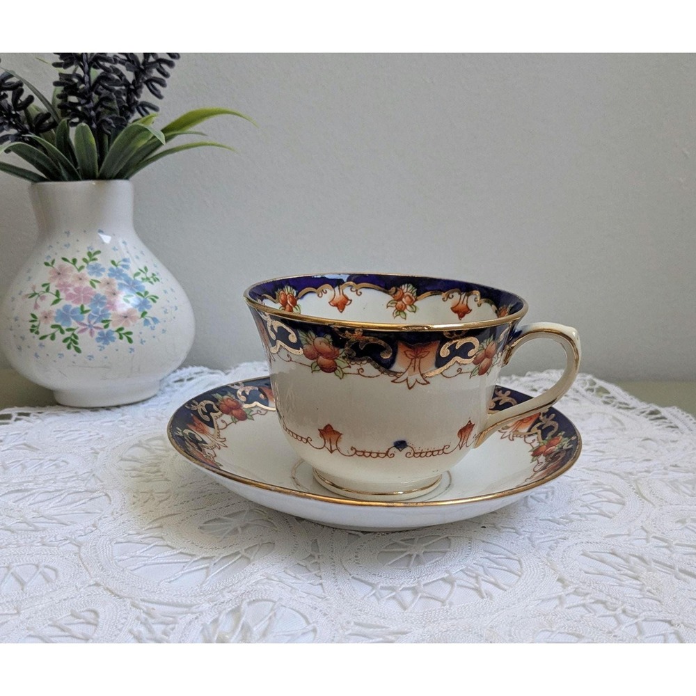 Vintage Melba Bone China Teacup and Saucer, Imari Style Tea Cup, Made in England